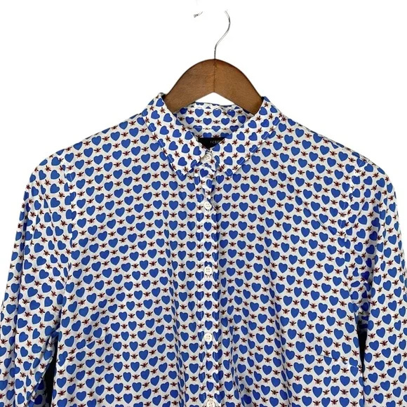 J CREW Perfect Shirt Honeypie Bumble Bee Hearts Button Up Size 10 Style A6376 - Picture 3 of 7